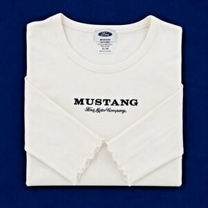 Mustang Cropped Womans XL Long Sleeve White Shirt Retro Style Horse Car Ford